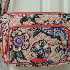 Vera Bradley Iconic Little Hipster Stitched Flowers crossbody pink red